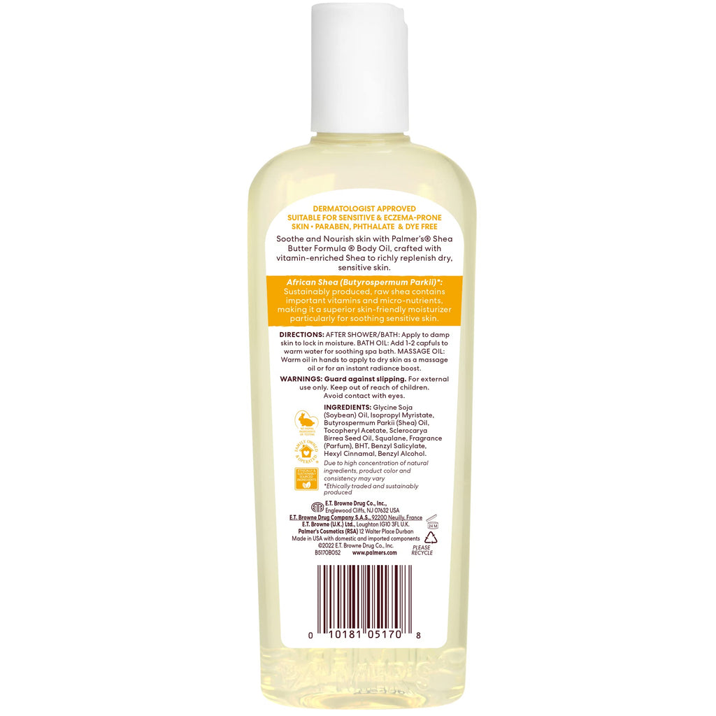 Palmer's Shea Formula Raw Shea Body Oil with Vitamin E, Deep Body Moisturizer to Soothe & Nourish Dry, Sensitive & Eczema-Prone Skin, 8.5 oz