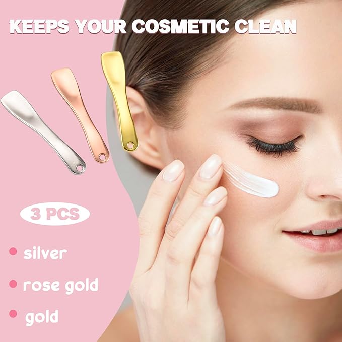 LUTQ Metal Makeup Spatula Tool - Spatula for Skincare, Cosmetic Scoop for Creams, Lotions, Masks - Mini Scoop in Rose Gold, Silver and Gold Colors