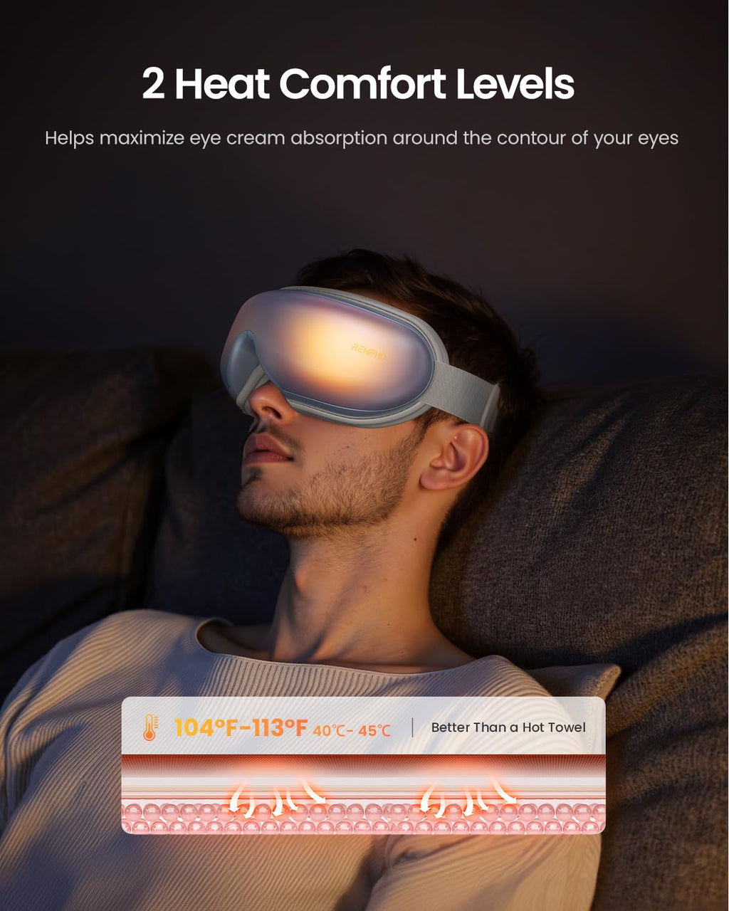 RENPHO Eye Massager with Heat, FSA Eligible HSA,Gifts for Men,Women,Eyeris 1 Eye Massager with Remote, Sleep Mask for Relieves Head Tension, Soothe & Refresh, Enhance Rest, Blue