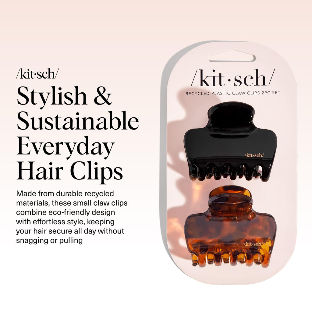 Kitsch Medium Claw Clips for Women - Strong Hold & Stylish Glossy Puffy Design Hair Accessories | Half-Up or Full Updos - 2pc Set, Black & Tort