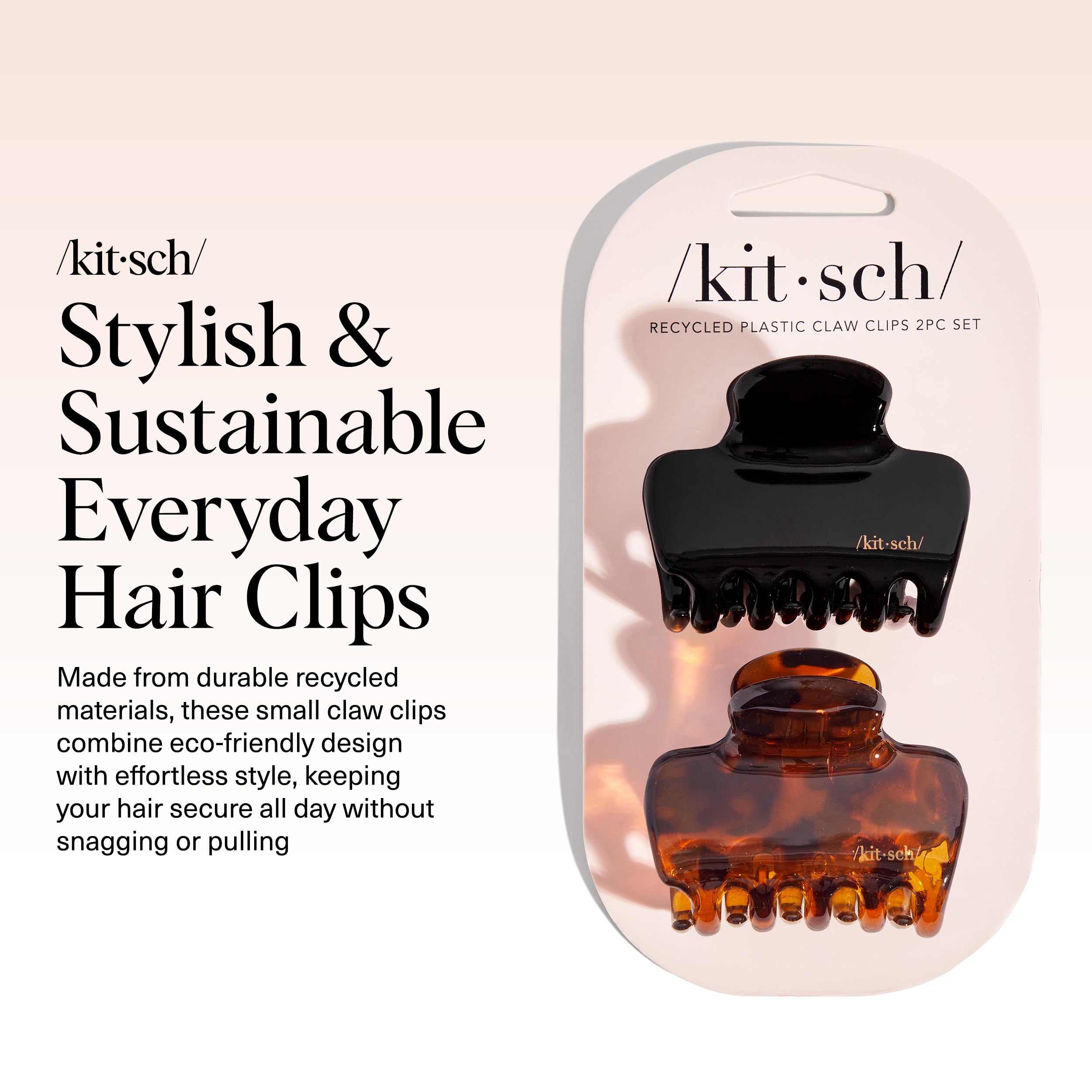 Kitsch Medium Claw Clips for Women - Strong Hold & Stylish Glossy Puffy Design Hair Accessories | Half-Up or Full Updos - 2pc Set, Black & Tort