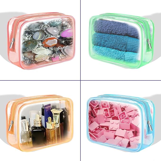 CarryEpic Clear Makeup Bag (4 Packs), Small TSA Approved Toiletry Bags for Traveling Small Size Cosmetic Storage Pouches for Women Organizer with Zipper Pink Orange Green Blue