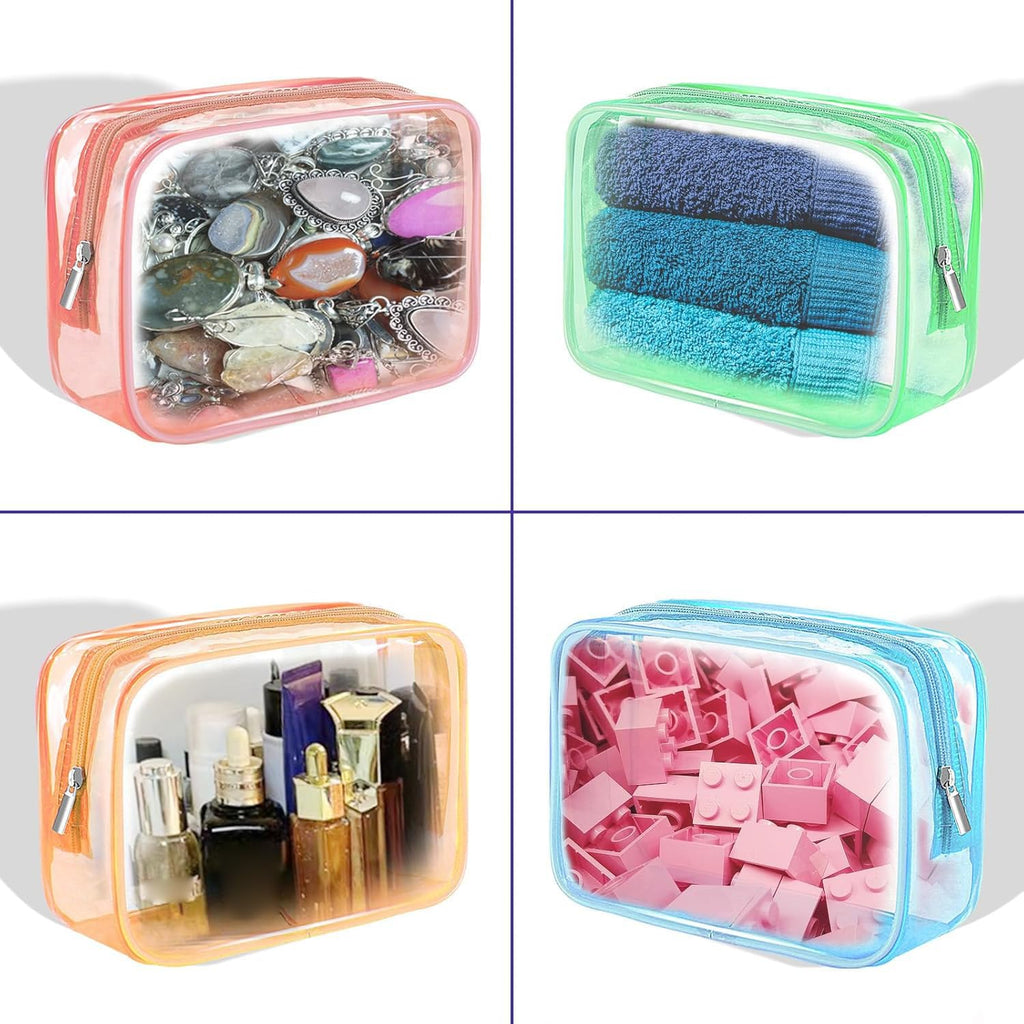 CarryEpic Clear Makeup Bag (4 Packs), Small TSA Approved Toiletry Bags for Traveling Small Size Cosmetic Storage Pouches for Women Organizer with Zipper Pink Orange Green Blue