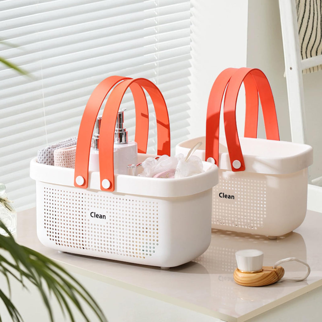 Portable Shower Caddy Basket with Handle Plastic Storage Basket Small White