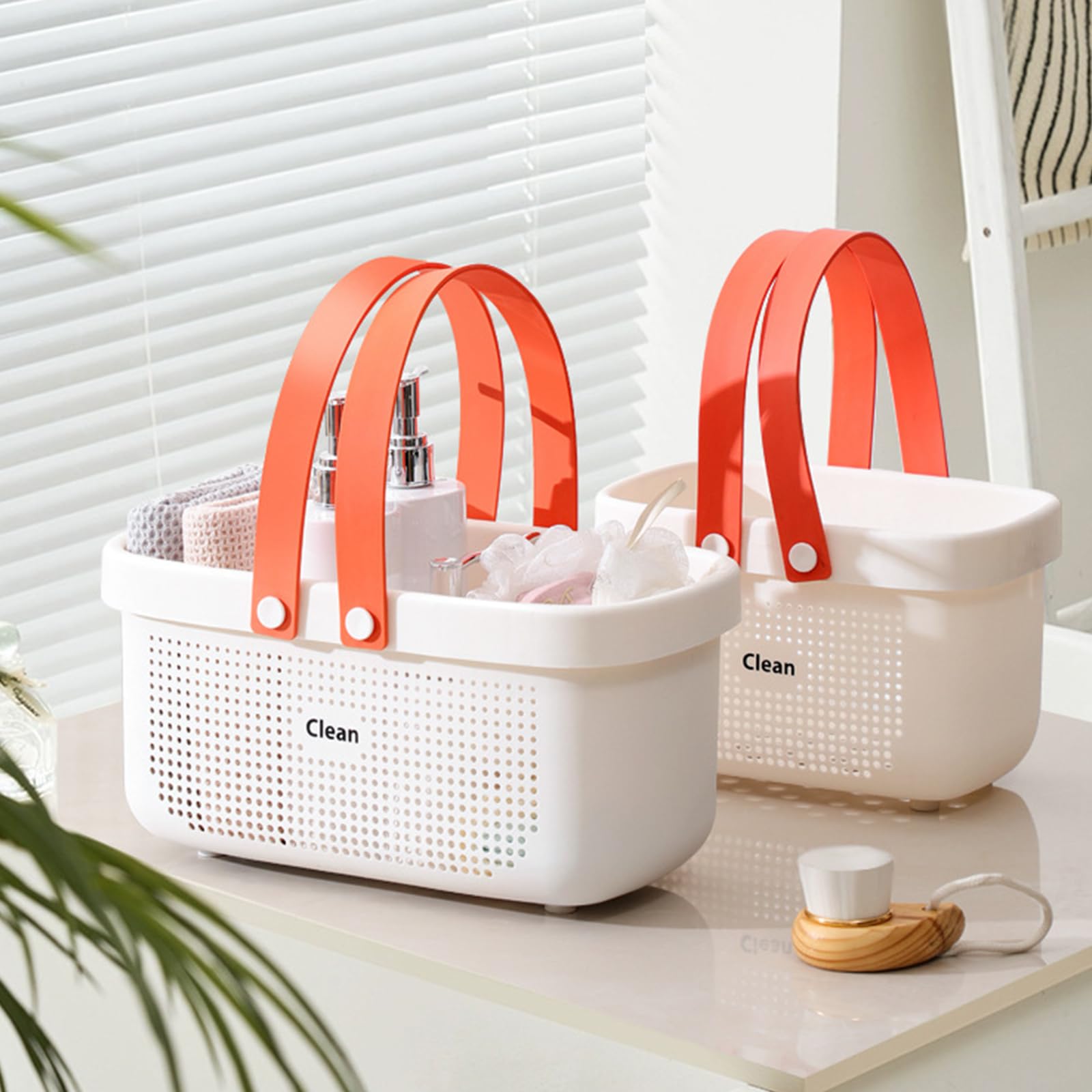 Portable Shower Caddy Basket with Handle Plastic Storage Basket Small White