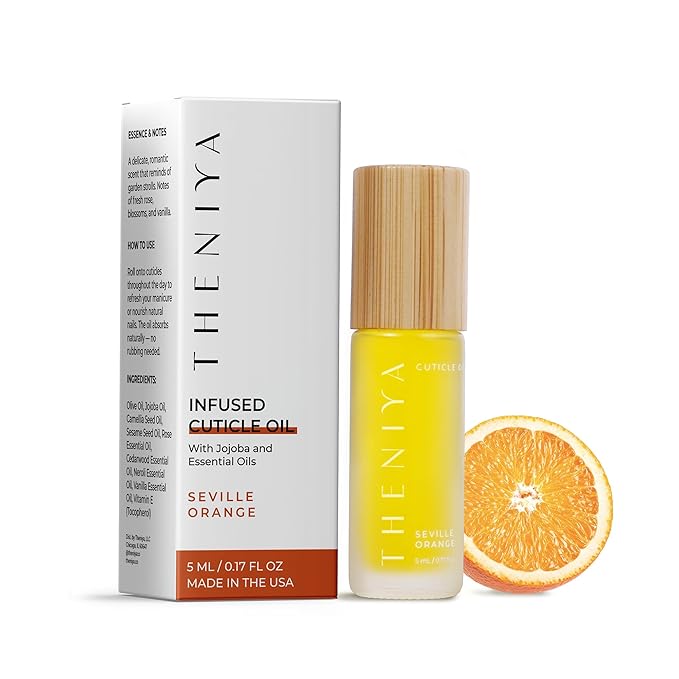 Organic Cuticle Oil Made in USA | Hydrating Roll-On Nail & Cuticle Oil with Jojoba Oil & Vitamin E | Vegan, Cruelty-Free | 5mL Travel Sized (Orange Fragrance)