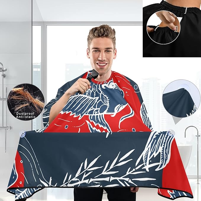 visesunny Barber Cape Japanese Art Carp Polyester Hair Cutting Salon Cape Apron Anti-Static Haircut Water-Resistant Shaving Cloth Beard Shaving Bib Hairdressing Cape