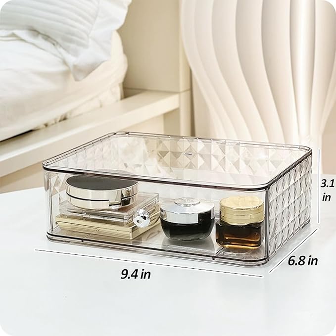 MIATTCLD Stackable Clear Makeup Organizer Cosmetic Storage Box, Makeup Display Cases Skincare Organizer, Plastic Makeup Holder for Vanity, Bathroom, Cabinet, Desk Countertop (B)