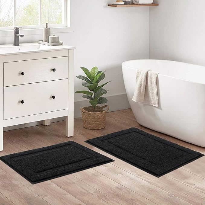 SHACOS Black Bathroom Rugs Sets 3 Piece Small Bath Mat U Shaped Toilet Rug