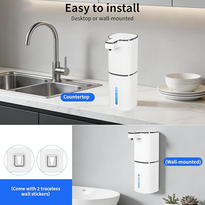 Automatic Foaming Soap Dispenser, Touchless Rechargeable Hand Soap Dispenser, 4 Adjustable Levels, 1200mAh Battery, Large Display, for Kitchen & Bathroom (White, Foaming)