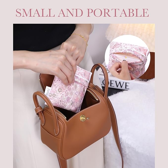 DGAZ Sanitary Napkin Storage Bag, Period Bag for Teen Aged Girls, Portable Period Bag for Panty Liners/Menstrual Cup/Small Tampons，Mini Makeup Bag for Purse(Peach Blossoms)
