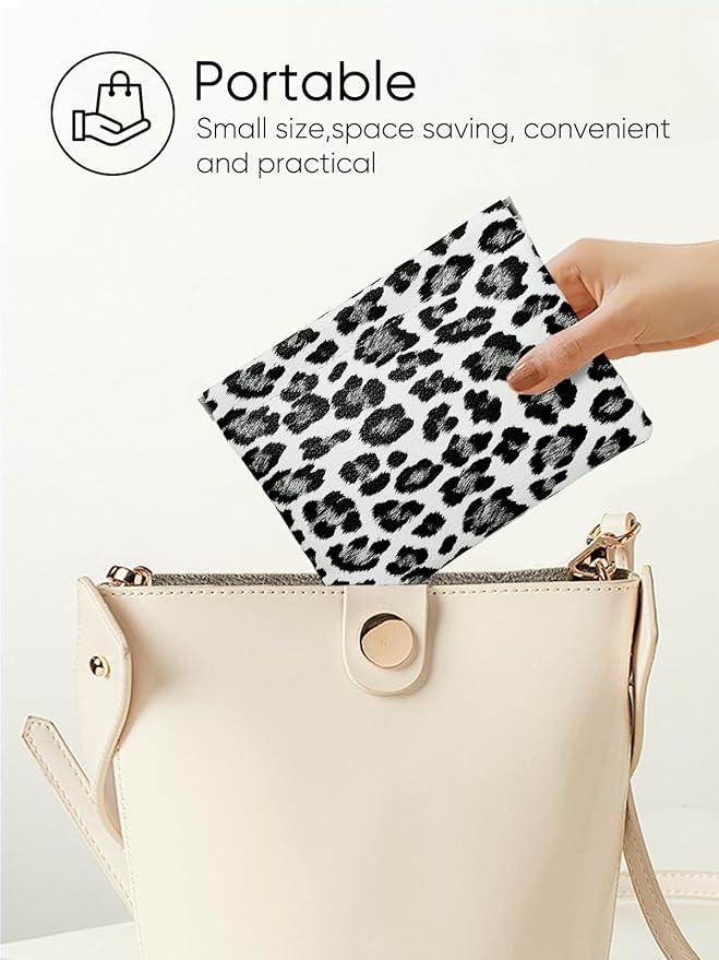 Ksriylm Leopard Leather Small Makeup Pouch for Women,Cosmetic Accessories,Waterproof and Portable Cosmetic Bag,Self-closing, No Zipper, Aesthetic Storage Pouch,Lipstick for Purse,White Black