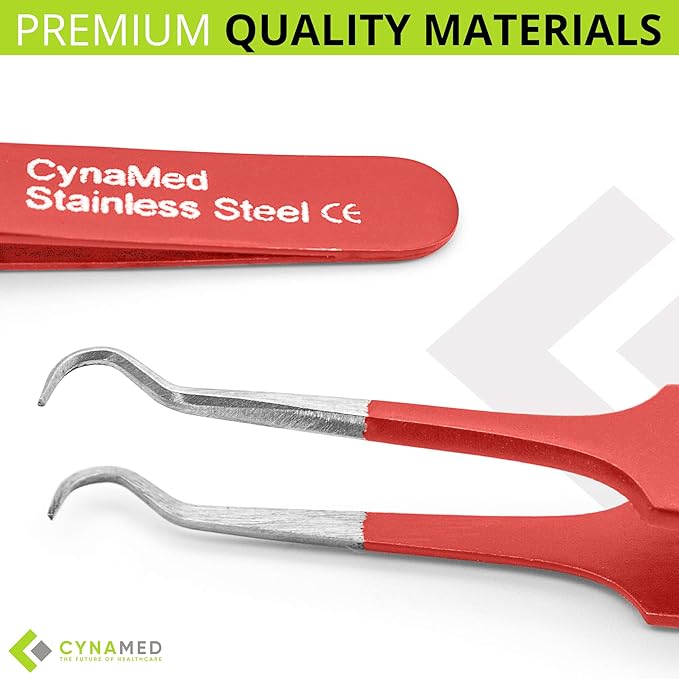 Blackhead Tweezer - Professional Curved Steel Tip Surgical Comedone & Splinter Extractor. Ideal Blemish & Acne Remover Tool Means Flawless Facial Skin (Red)