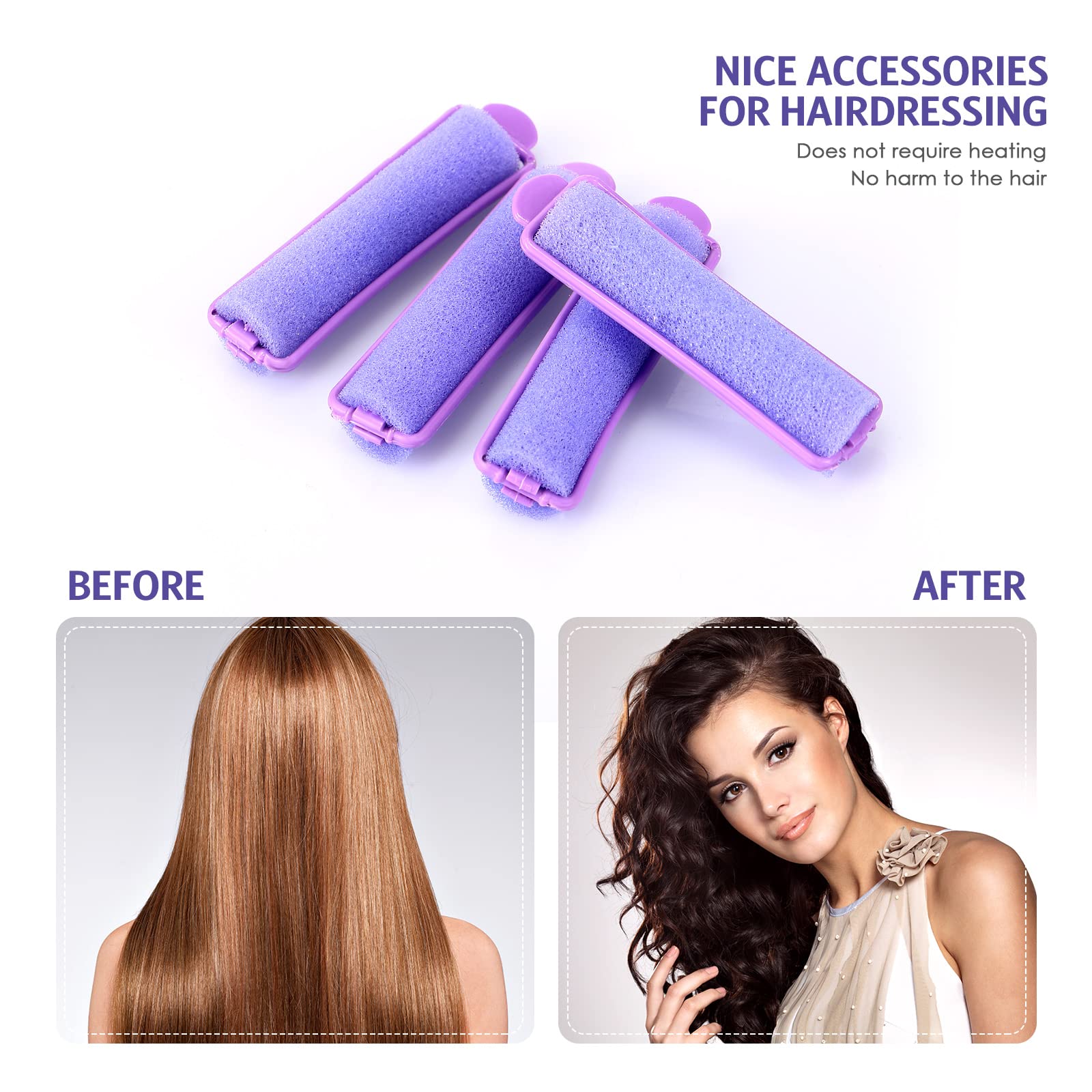 Syhood 43 Pcs Foam Sponge Hair Rollers Rat Tail Comb,Purple