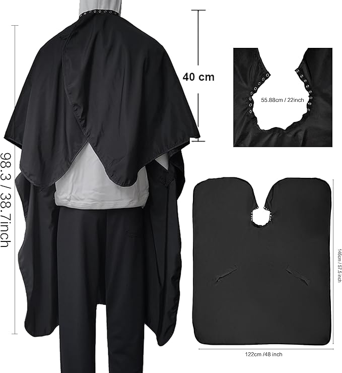 Salon Professional Barber Cape with Multi Position Snap Closure Hair Cutting Kits Thin Hairdressing Capes for Unisex 47” * 56”
