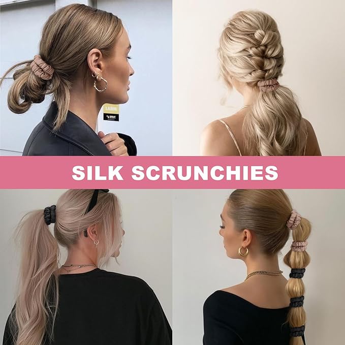 6Pcs Silk Hair Ties Small 22 Momme 100% Pure Mulberry Silk Scrunchies for Women Girls Thin Skinny Hair Sleep Scrunchies No Damage(Color 10)