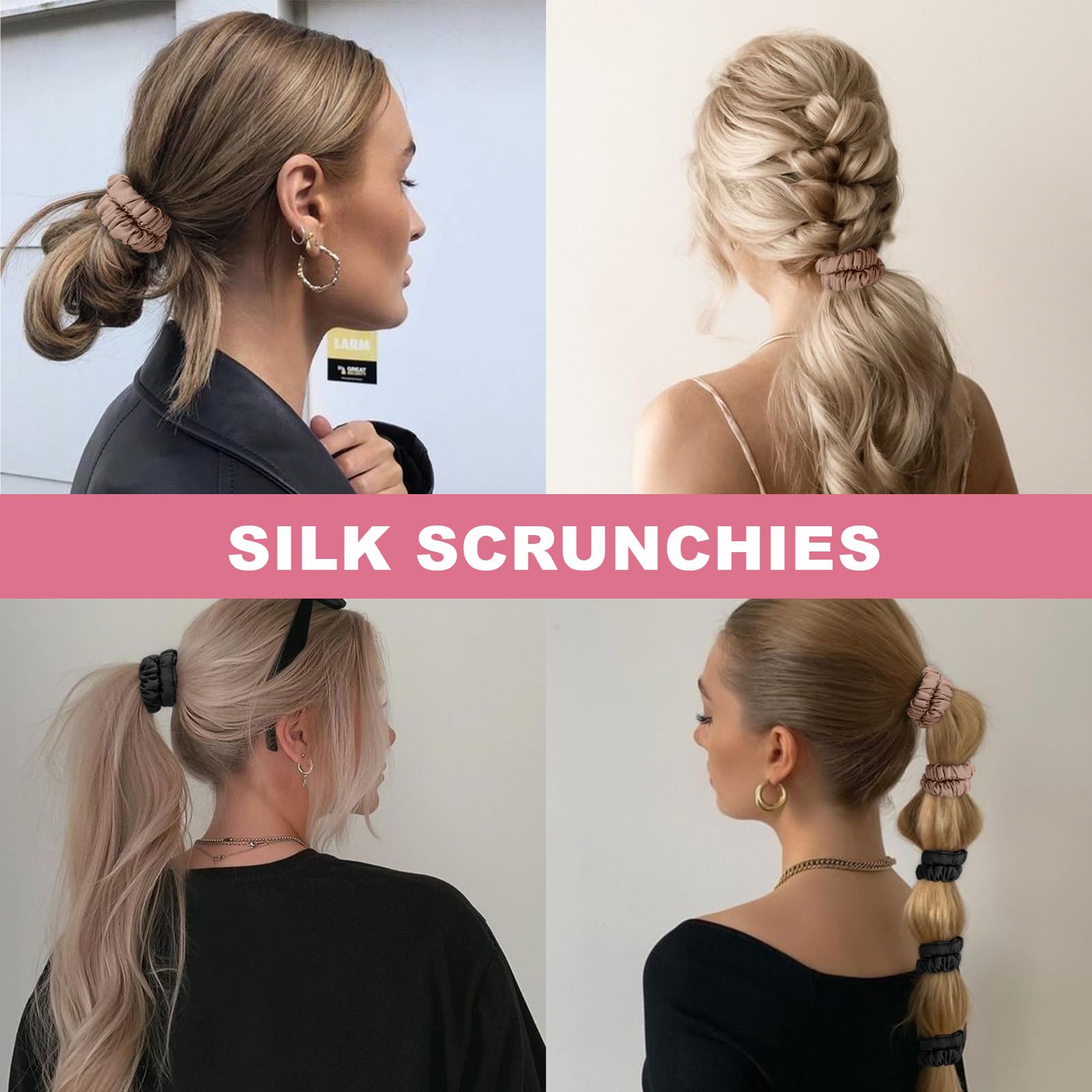6Pcs Silk Hair Ties 100% Pure Mulberry Silk Scrunchies for Women Girls