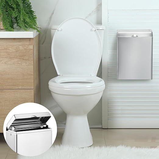 Tioncy 4 Pcs Sanitary Disposal Tampon Napkin Bathroom Receptacle Wall Mounted with Sanitary Receptacle Liner Frame Holder Stainless Steel Mini Bin Restroom Commercial Small Space (Natural Color)