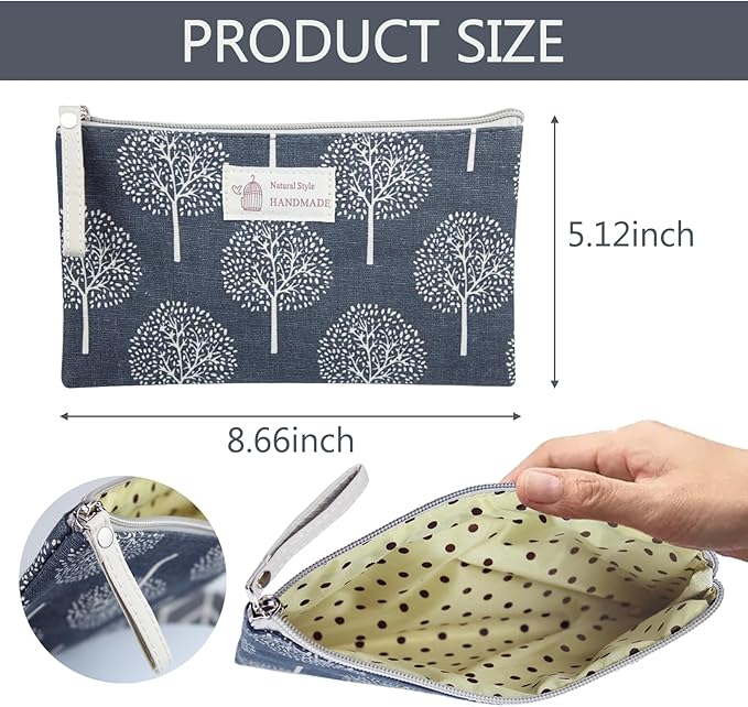 SHEHARUHI 3 Pcs Canvas Makeup Bags Set Cosmetic Small Bag Printed Cute Vacation Travel Toiletry Purse Zipper Pouch Multi-Function Bag Women Girls Favor