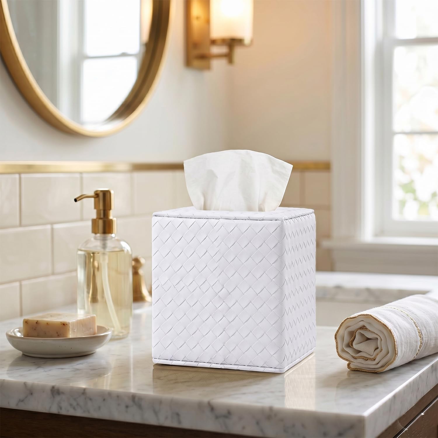 Tissue Box Cover Square,White Tissue Holder for Bathroom Accessories,Bathroom