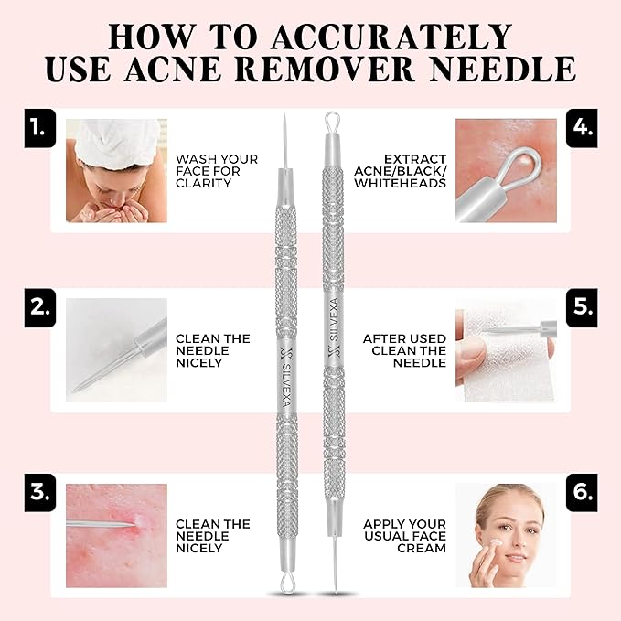 Blackhead & Whitehead Pore Cleaning Tool – Stainless Steel Comedone Extractor for Facial Skincare – Double-Ended Tool with Storage Case by SILVEXA