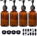 BPFY 4 Pack 8 oz Amber Glass Pump Bottles, Boston Round Bottles with Pumps for Lotion, Soap, Massage Oils, Refillable Containers with Caps