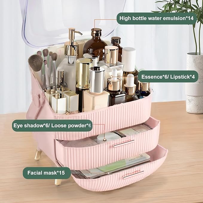 XAIODRAGONSKY Egg Makeup Organizer, Egg Shape(Oval) Makeup Storage Box Countertop Portable Vanity Cosmetics Organizer