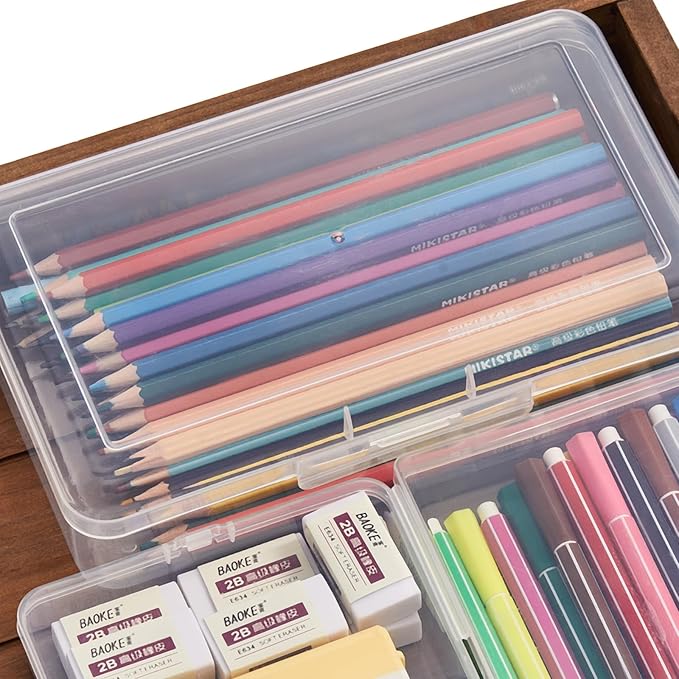 4 Pack Rectangular Clear Plastic Storage Containers Box with Hinged Lid for Beads and Other Small Craft Items (8 x 4.7 x 2.3 inch)
