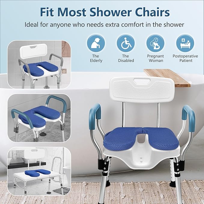 Shower Seat Cushion for Shower Bench, U Shape Shower Chair Cushion Pillow for Inside Shower, Shower Chair with Cutout Seat Pad, Quick Drying Transfer Bench Bathtub Seat Cushion for Elderly, Handicap