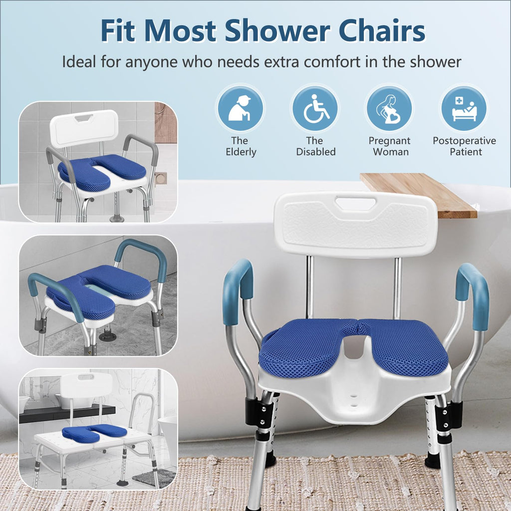 Shower Seat Cushion for Shower Bench, U Shape Shower Chair Cushion Pillow for Inside Shower, Shower Chair with Cutout Seat Pad, Quick Drying Transfer Bench Bathtub Seat Cushion for Elderly, Handicap