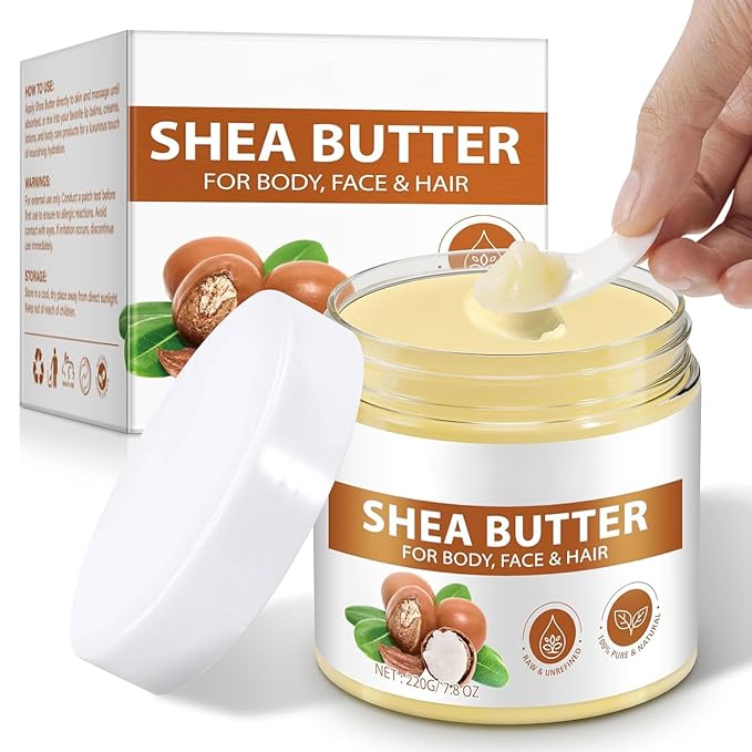 Organic Raw Shea Butter, 100% Pure & Unrefined - For Intense Moisture on Dry Skin, Hair & Lips, Natural DIY Body Butter Base, Rich in Vitamins A, E, F, 7.8 oz