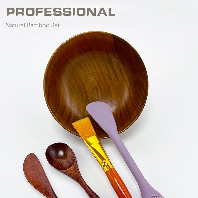 BEECO GIF2U Wood Mask Mixing Bowls 6 Pack,Makeup Facial Skin Care Products for Clay Mask,Home DIY Beauty Personal Care Spa Tools Kit Cosmetic Bowl,Spatula,Spoon,Brush,Silicone Applicator,Headband