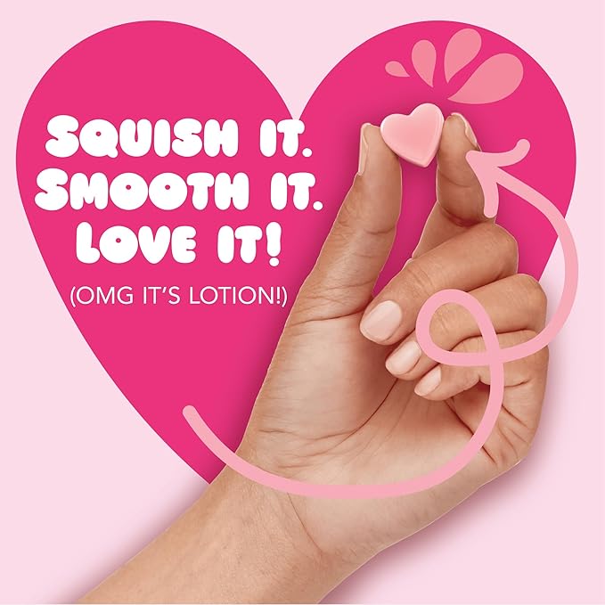 Jergens Cherry Almond Lotion Bursts, Squishy Heart-Shaped Moisturizer Bursts, Gifts for Teen Girls or Boys, 38 Ct