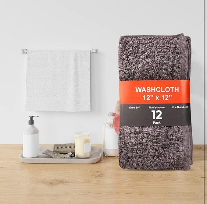 12 Pack Washcloths | Multicolour 100% Cotton Extra Absorbent Face Towels | Soft, Quick Dry Wash Cloths for Bathroom, Spa, Gym, Baby & Travel (12 Packs (12 x 12))
