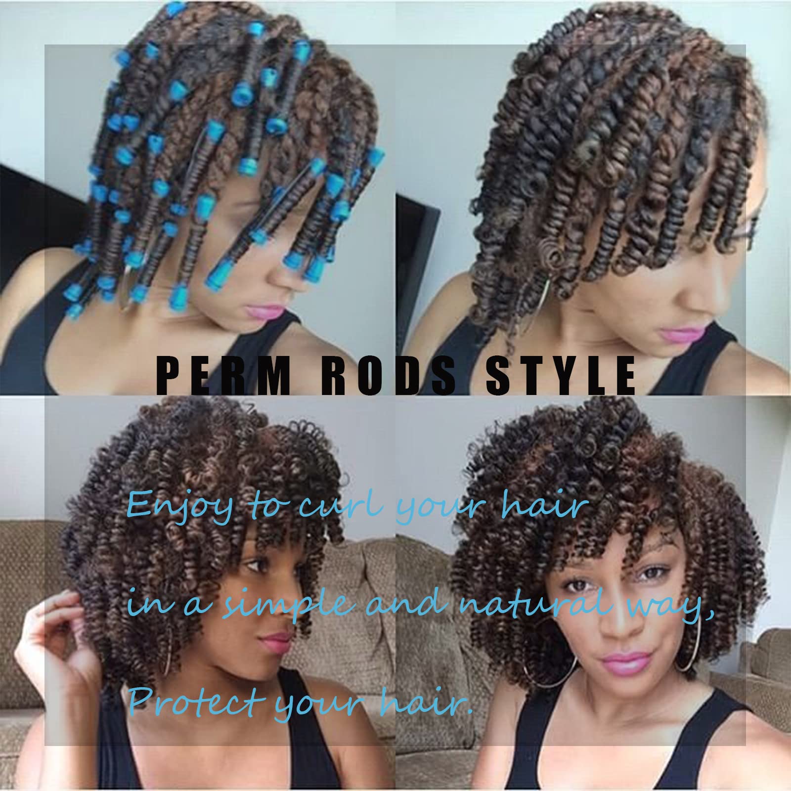 Perm Rods,60 pcs Small Size Rollers for Natural Hair Long Short Hair Styling Tool Curlers 0.35 inch Blue Color