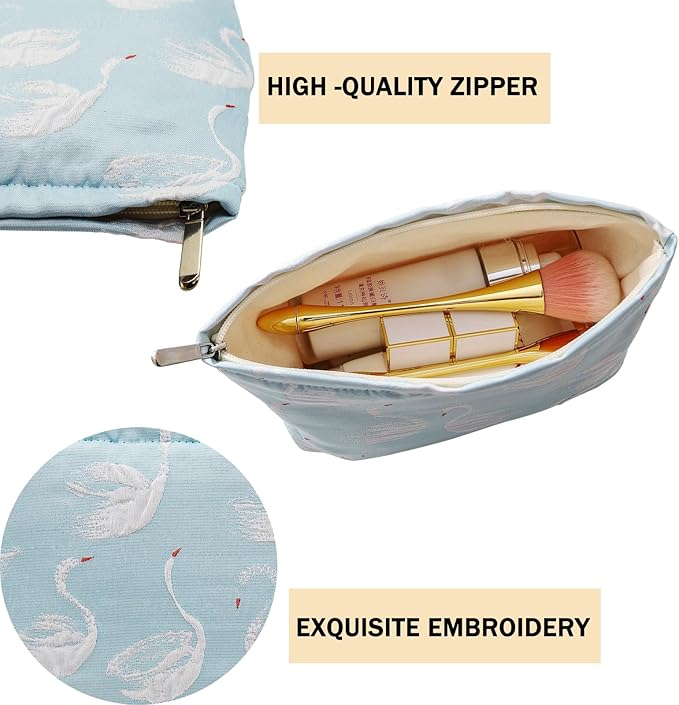 getgto 2 Pcs Makeup Bags, Large Cosmetic Bag Travel Toiletry Bag Organizer for Women, Embroidery Craft, Floral Makeup Bag Small Cosmetic Pouch Purse with Zipper Gifts for Girls Teen