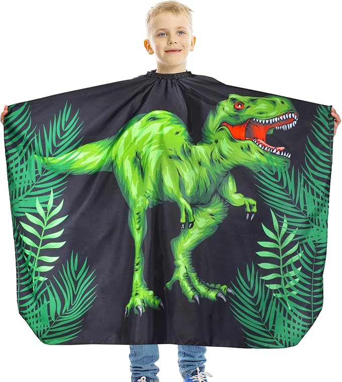 PAMAID Kids Haircut Cape Waterproof Barber Cape Cover, Dinosaur Hair Cutting Cape for Boys with Adjustable Snap Closure (Dinosaur)