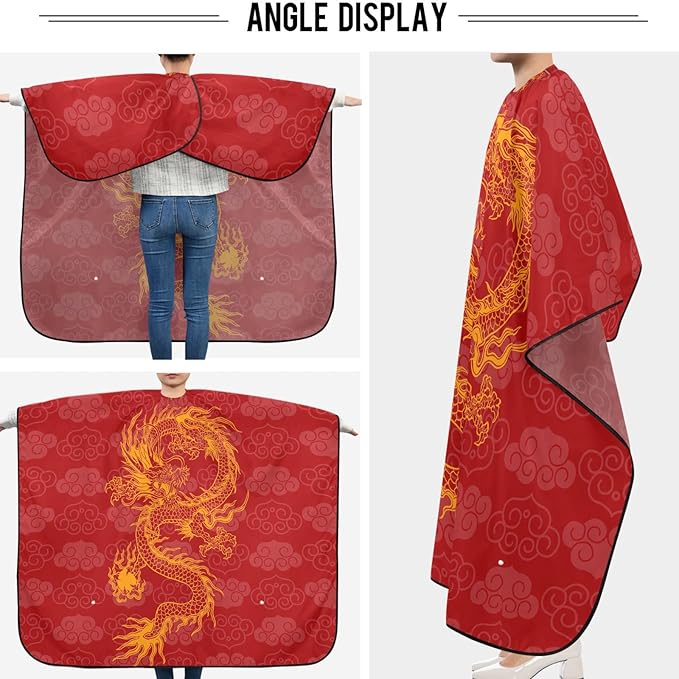 Visesunny Barber Cape - Red Dragon Polyester Hair Cutting Salon Apron Anti-Static Water-Resistant Shaving Cloth Bib