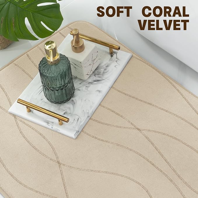 YIHOUSE Bathroom Rugs Set 2 Piece, Memory Foam Bath Mat Khaki