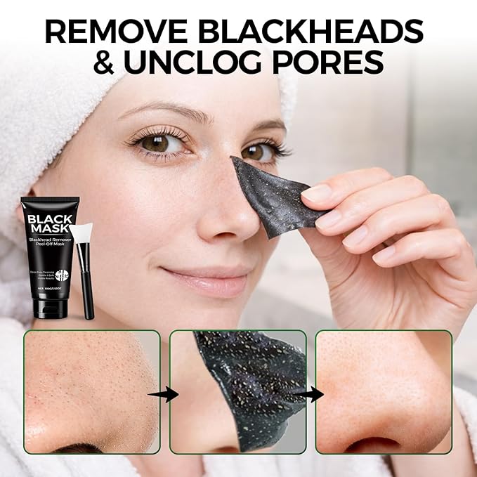 Balldanlu Blackhead Remover Mask Kit, 100ml Charcoal Peel Off Face Mask for Men & Women, Facial Mask Deep Cleansing for Face Nose Blackhead Pores Acne, for Oily & Combination Skin