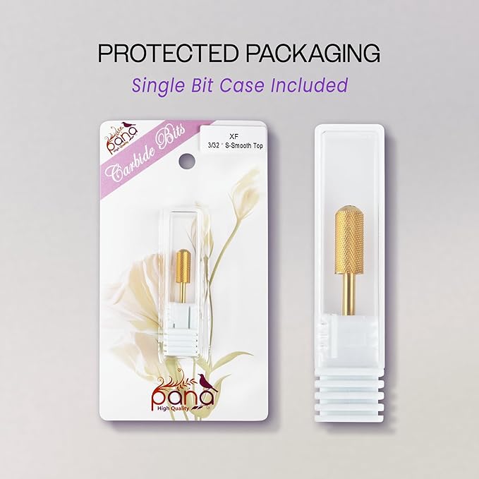 PANA 3/32" Small Smooth Round Top Safety Carbide Nail Drill Bit for Gel Polish & Acrylic Removal Nail Salon Manicure Pedicure Electric File Tools (Small Barrel - Gold, Extra Fine)