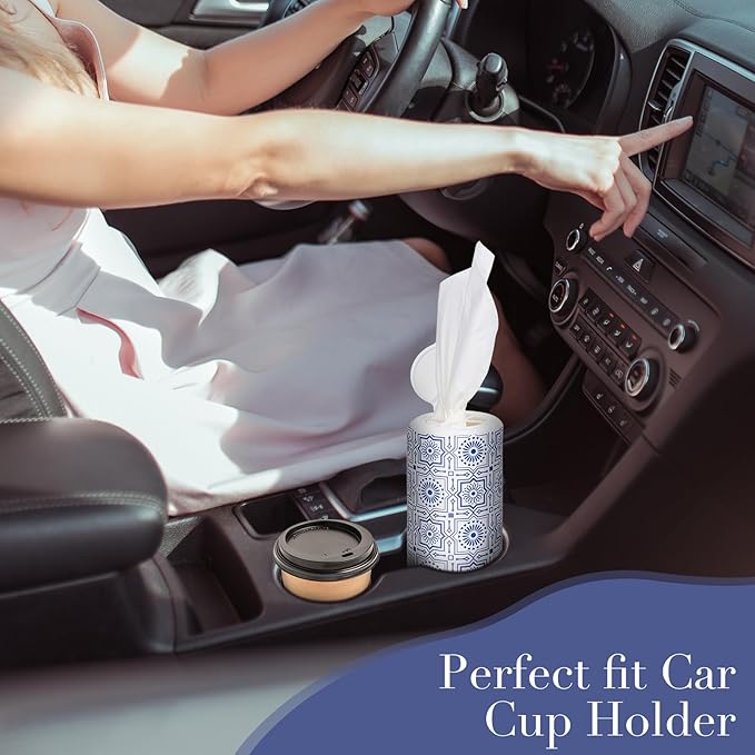 Car Tissue Holder,Facial Tissues Bulk,Travel Tissues, 4 Tubes Tissues with Lotion, Round Tissue Box for Car tissues Cylinder(200 Sheets,3-ply)