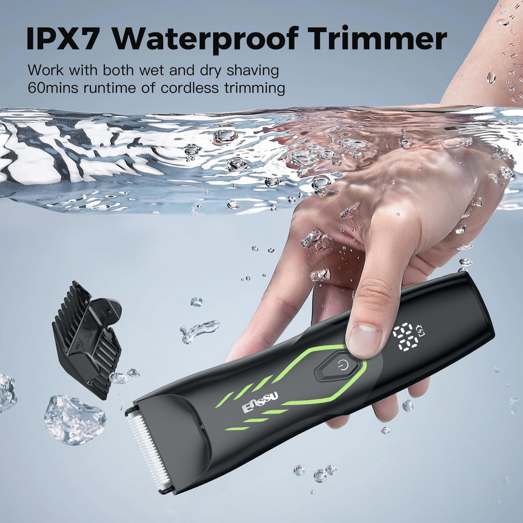 ENSSU Manscape Body Hair Trimmer for Men, Pubic Groin Hair Trimmer for Men with Safe Blade, Cordless Ball Shaver w/Light, Charging Dock, Waterproof Body Groomer Man, LED Display, 1H Charge,Green