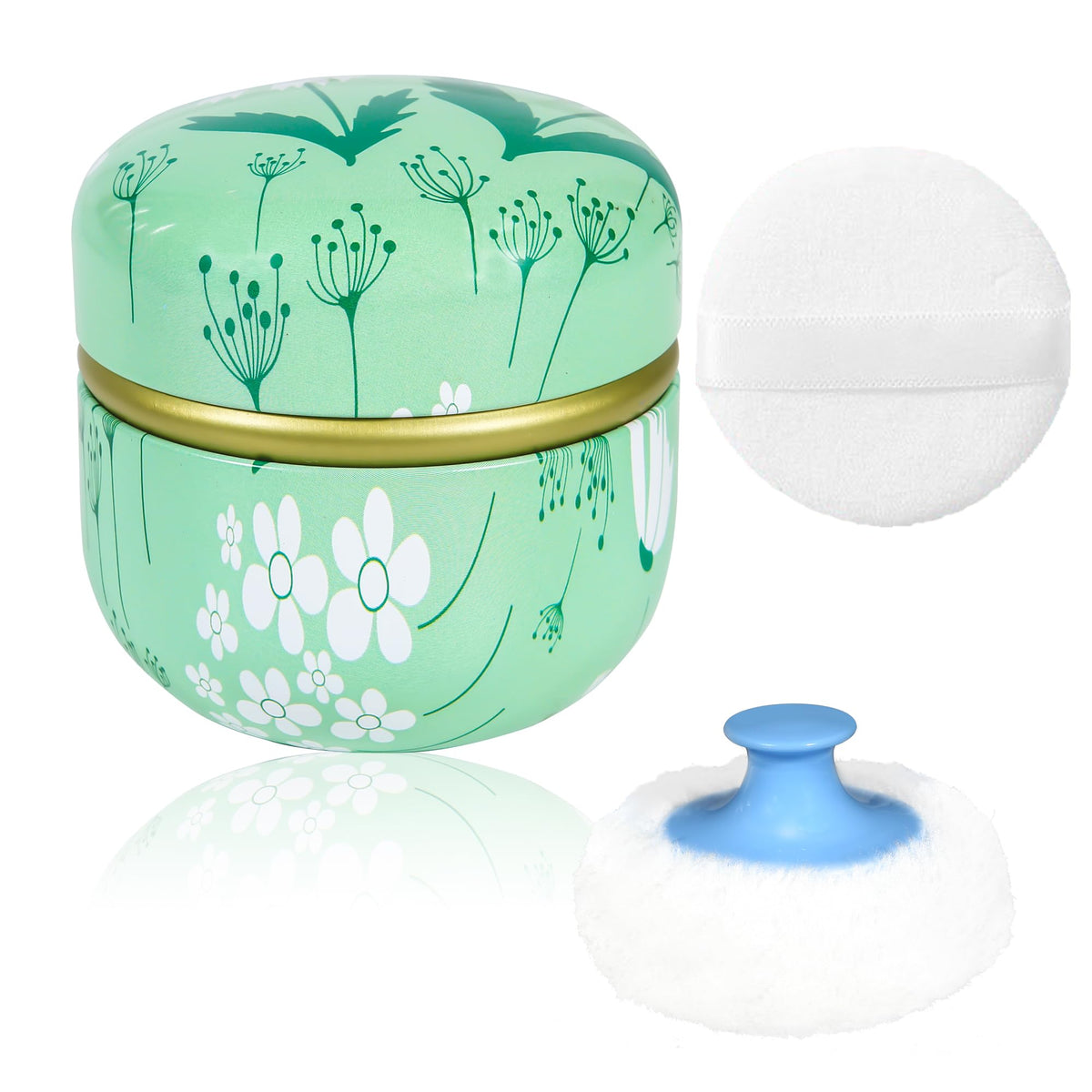 WEMEGA Body Powder Case with Powder Puff Powder Container Tea Box for Baby and Women Powder Puff and Powder Case for Travel (Flower Blooming1)