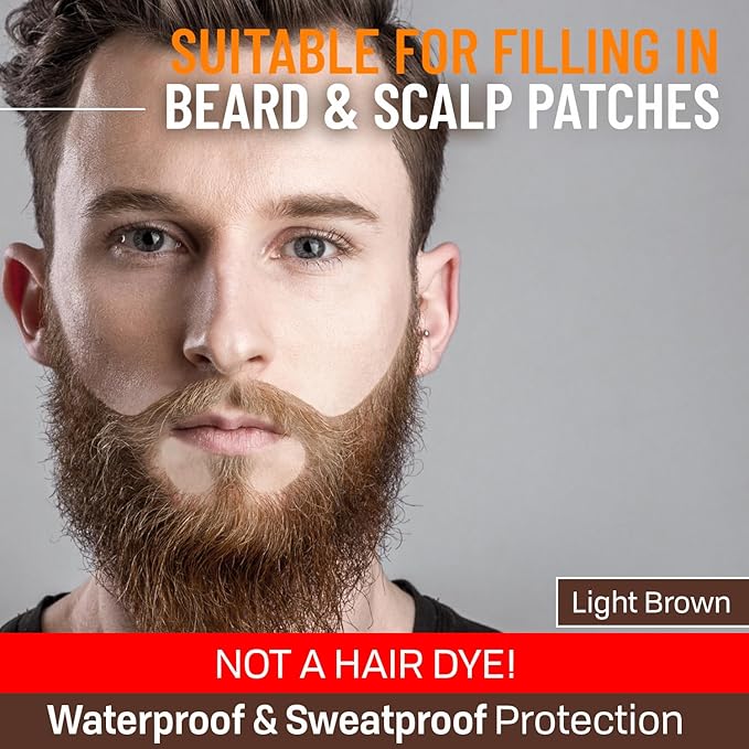 Beard Pen Filler for Men - Barber Styling Grooming Pencil, Waterproof & Sweat Proof, Long Lasting, Natural Finish, Cover Beard & Scalp Patches, Light Brown, 2 Pack