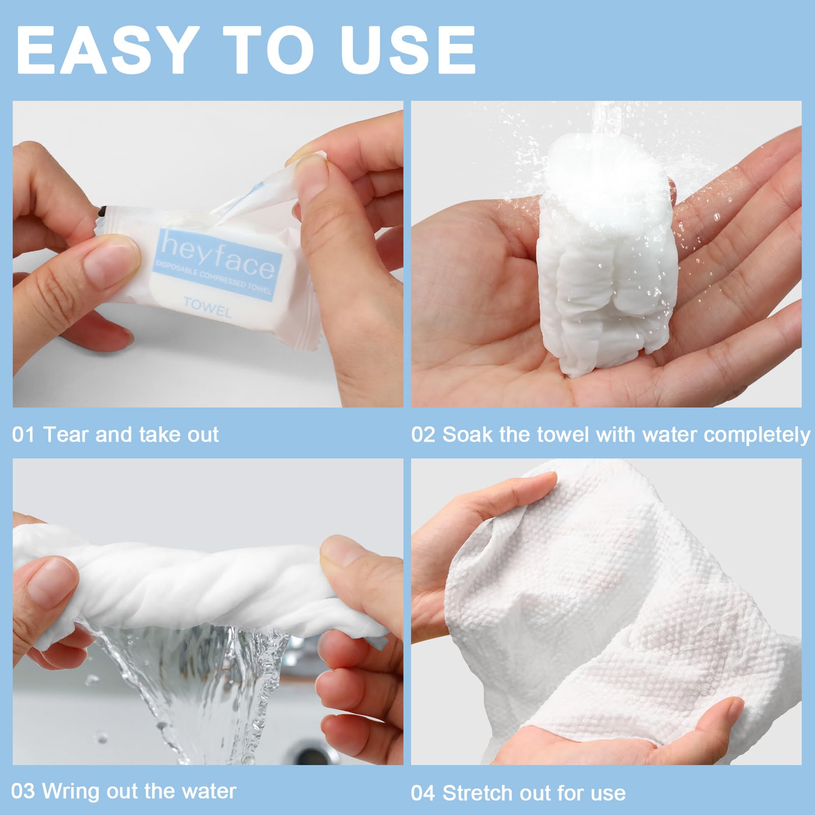 Heyface Compressed Towels Tablets (11.8" x11") 50 PCS Disposable Face Towel