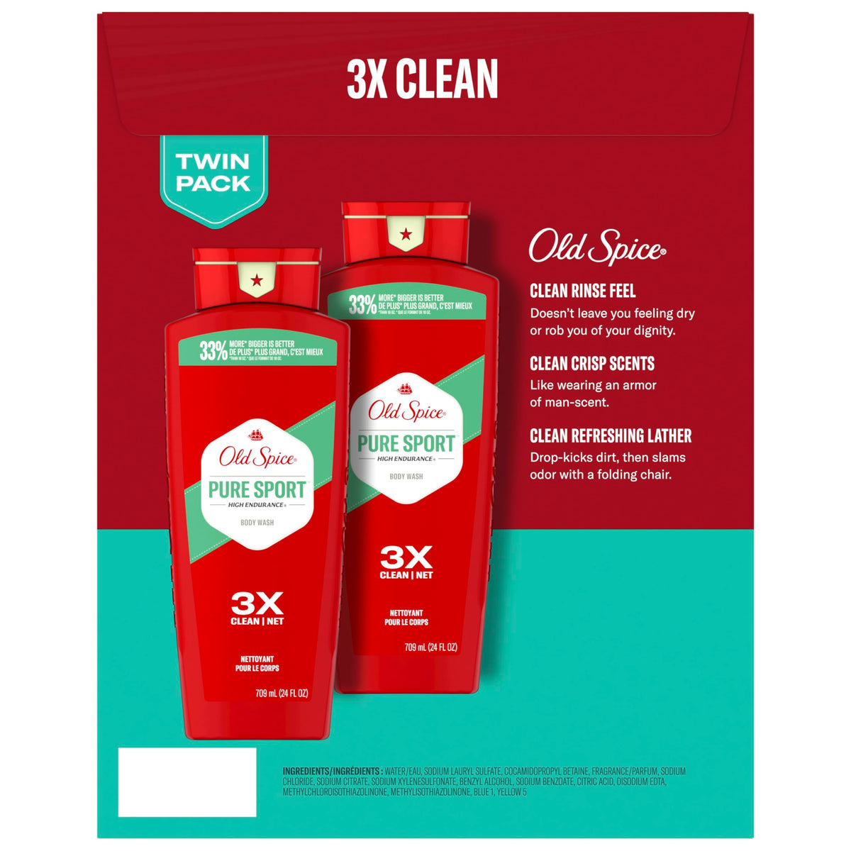 Old Spice Body Wash for Men, Lasting Pure Sport Scent, 24 fl oz Pack of 2