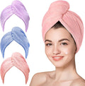 3 Pack Microfiber Hair Towel Wrap for Women, Fast Drying Hair Turban with Button, Anti-Frizz Large Hair Towel for All Hair Styles, Soft & Absorbent Hair Drying Towel(Bule,Purple,Orange)
