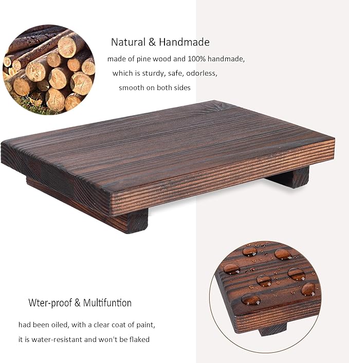 Bathroom Tray Wood Riser Kitchen Decor Soap Holder, 9" x 6" Dark Brown