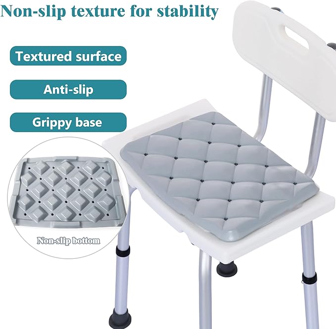 Waterproof Shower Cushion Seat Pad for Bath Bench, Chair, Bathtub, or Walk-in Tub, Non-Slip Foam Bath Seat with Drain Holes, Tailbone Relief Support Padded Bench Cushion for Seniors Inside Shower